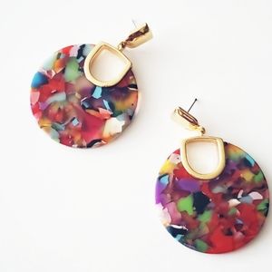 Bright Multicolored Resin/Acrylic Round Earrings